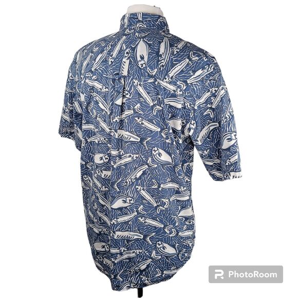 Men's Hawaiian Shirt Large Blue Fish - Picture 4 of 10